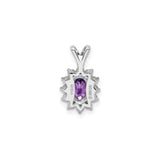 Sterling Silver Pendant with Oval Amethyst and Cubic Zirconia Halo, Floral Design