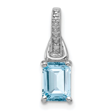 Blue Topaz and Diamond 19x5mm 1.21ct Charm Pendant in Real 925 Sterling Silver