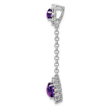 Sterling Silver Dangle Earrings with Amethyst in Floral Halo Setting and Chain Link Design