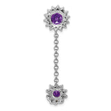Sterling Silver Dangle Earrings with Amethyst in Floral Halo Setting and Chain Link Design