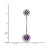 Sterling Silver Dangle Earrings with Amethyst in Floral Halo Setting and Chain Link Design