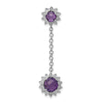 Sterling Silver Dangle Earrings with Amethyst in Floral Halo Setting and Chain Link Design