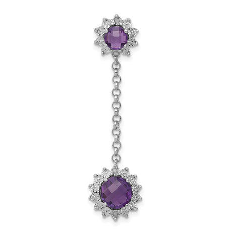 Sterling Silver Dangle Earrings with Amethyst in Floral Halo Setting and Chain Link Design