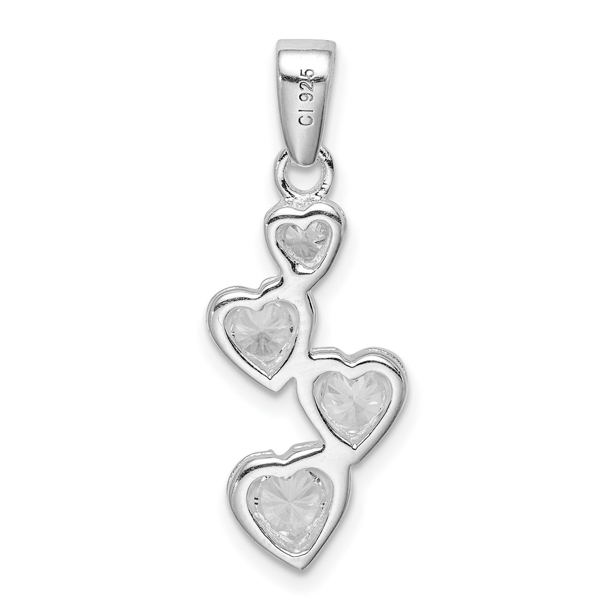 Sterling Silver Heart Pendant with Cubic Zirconia Cascading Heart Charms for Women