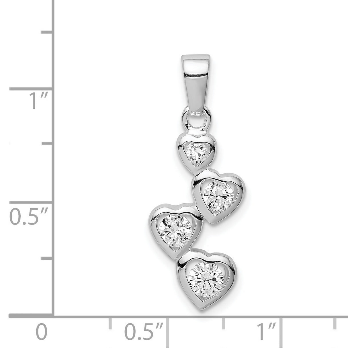 Sterling Silver Heart Pendant with Cubic Zirconia Cascading Heart Charms for Women