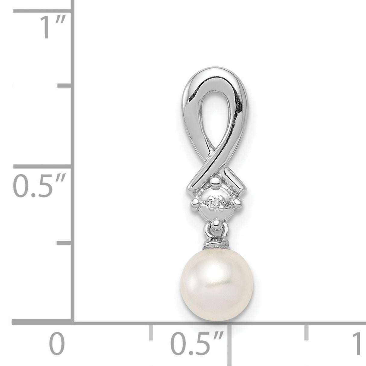 Sterling Silver Pendant with White Freshwater Pearl and Diamond, Ribbon Design for Women