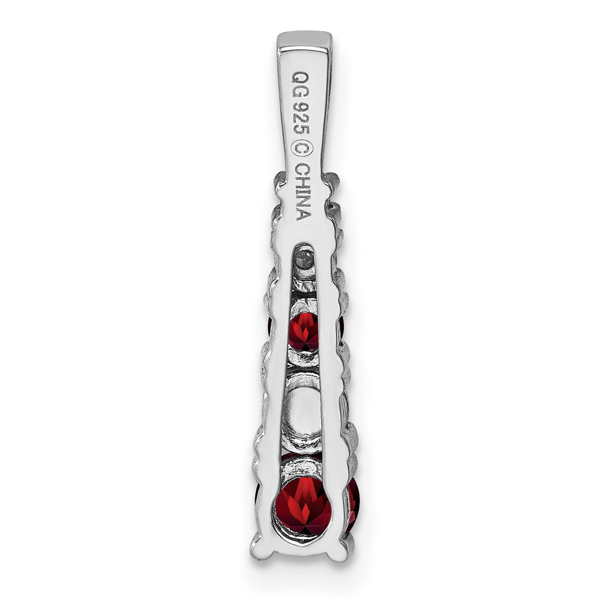 Sterling Silver Pendant with Vertical Garnet and Clear Gemstones, Journey Design for Women