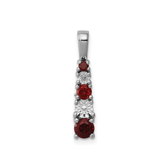 Sterling Silver Pendant with Vertical Garnet and Clear Gemstones, Journey Design for Women
