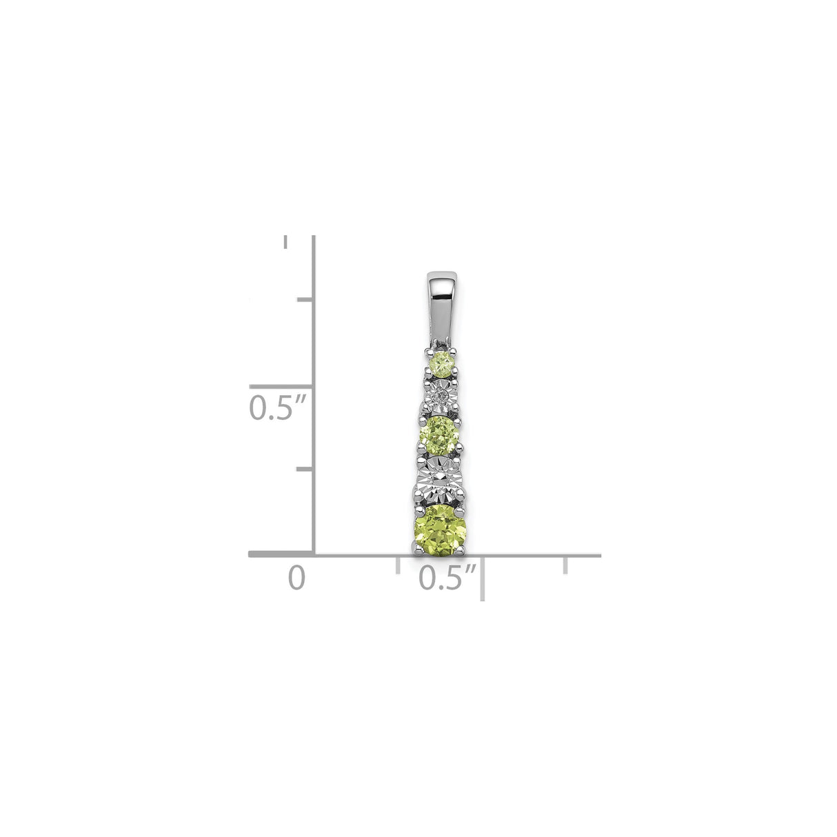 Sterling Silver Pendant with Peridot and Cubic Zirconia, Vertical Stack Design for Women