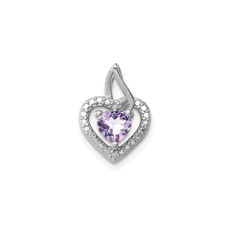 Sterling Silver Heart Pendant with Rose de France and Diamond Accents for Women