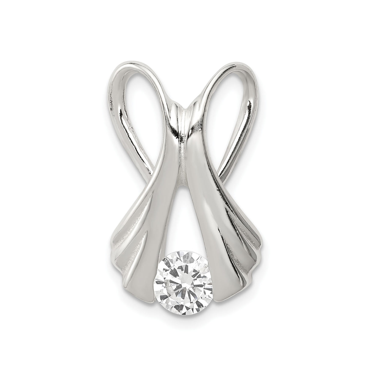 Sterling Silver Angel Wing Ribbon Pendant with Cubic Zirconia, Memorial Christian Jewelry