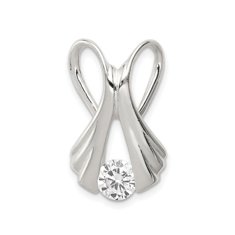 Sterling Silver Angel Wing Ribbon Pendant with Cubic Zirconia, Memorial Christian Jewelry