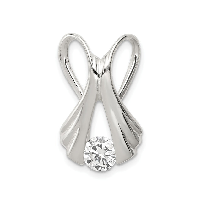 Sterling Silver Angel Wing Ribbon Pendant with Cubic Zirconia, Memorial Christian Jewelry