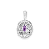 Sterling Silver Pendant with Oval Amethyst and Diamond Accents, Filigree Heart, Celtic Vintage Style