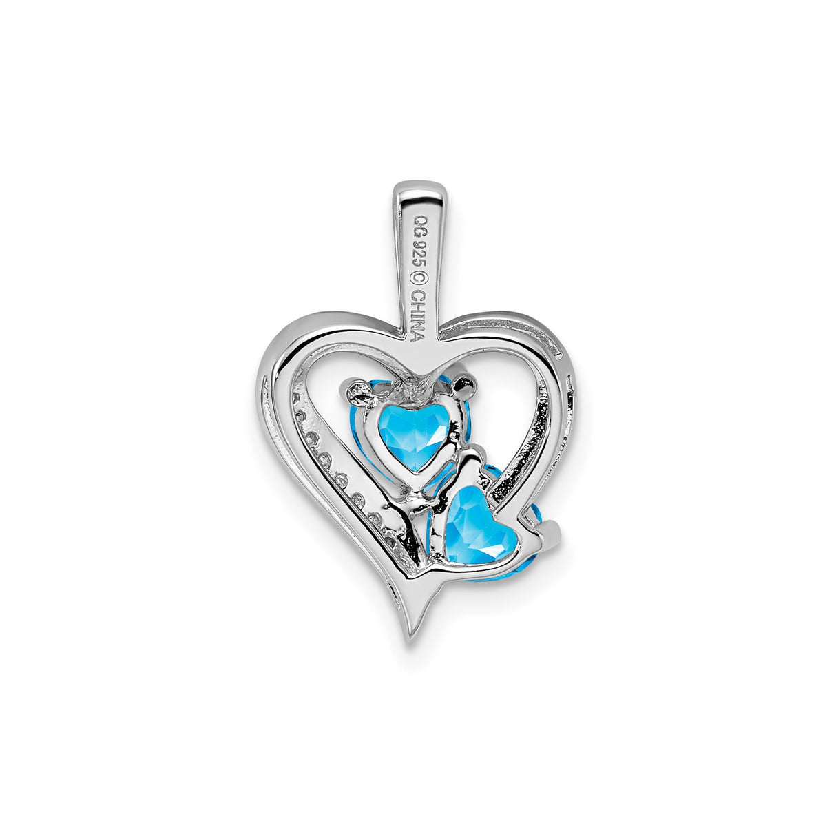 Sterling Silver Heart Pendant with Swiss Blue Topaz and Diamond Accents for Women