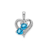 Sterling Silver Heart Pendant with Swiss Blue Topaz and Diamond Accents for Women