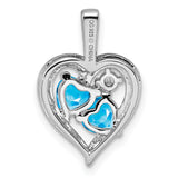 Sterling Silver Heart Pendant with Swiss Blue Topaz and Diamond Accents, Romantic Design