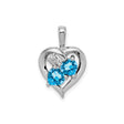 Sterling Silver Heart Pendant with Swiss Blue Topaz and Diamond Accents, Romantic Design