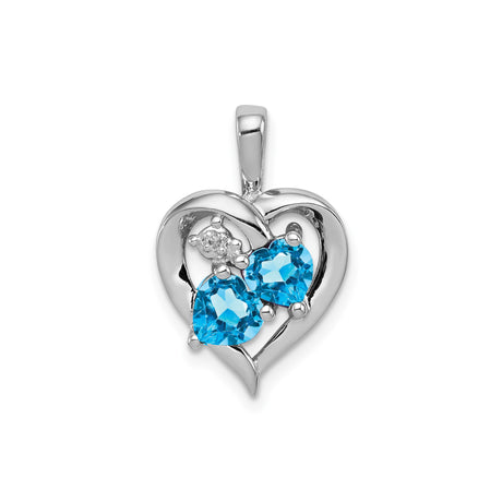 Sterling Silver Heart Pendant with Swiss Blue Topaz and Diamond Accents, Romantic Design
