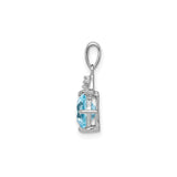 Sterling Silver Pendant with Cushion Cut Sky Blue Topaz, Diamond Accent, Fleur-de-Lis Design
