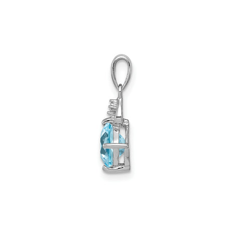 Sterling Silver Pendant with Cushion Cut Sky Blue Topaz, Diamond Accent, Fleur-de-Lis Design