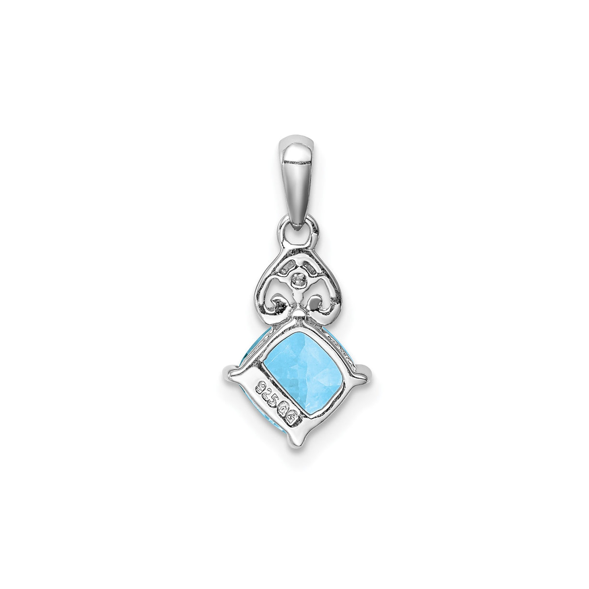 Sterling Silver Pendant with Cushion Cut Sky Blue Topaz, Diamond Accent, Fleur-de-Lis Design
