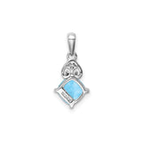 Sterling Silver Pendant with Cushion Cut Sky Blue Topaz, Diamond Accent, Fleur-de-Lis Design