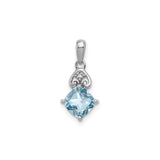 Sterling Silver Pendant with Cushion Cut Sky Blue Topaz, Diamond Accent, Fleur-de-Lis Design