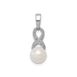Sterling Silver Infinity Pendant with White Pearl and Diamond Accent for Women