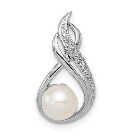 Sterling Silver Infinity Pendant with White Cultured Pearl and Cubic Zirconia Accents