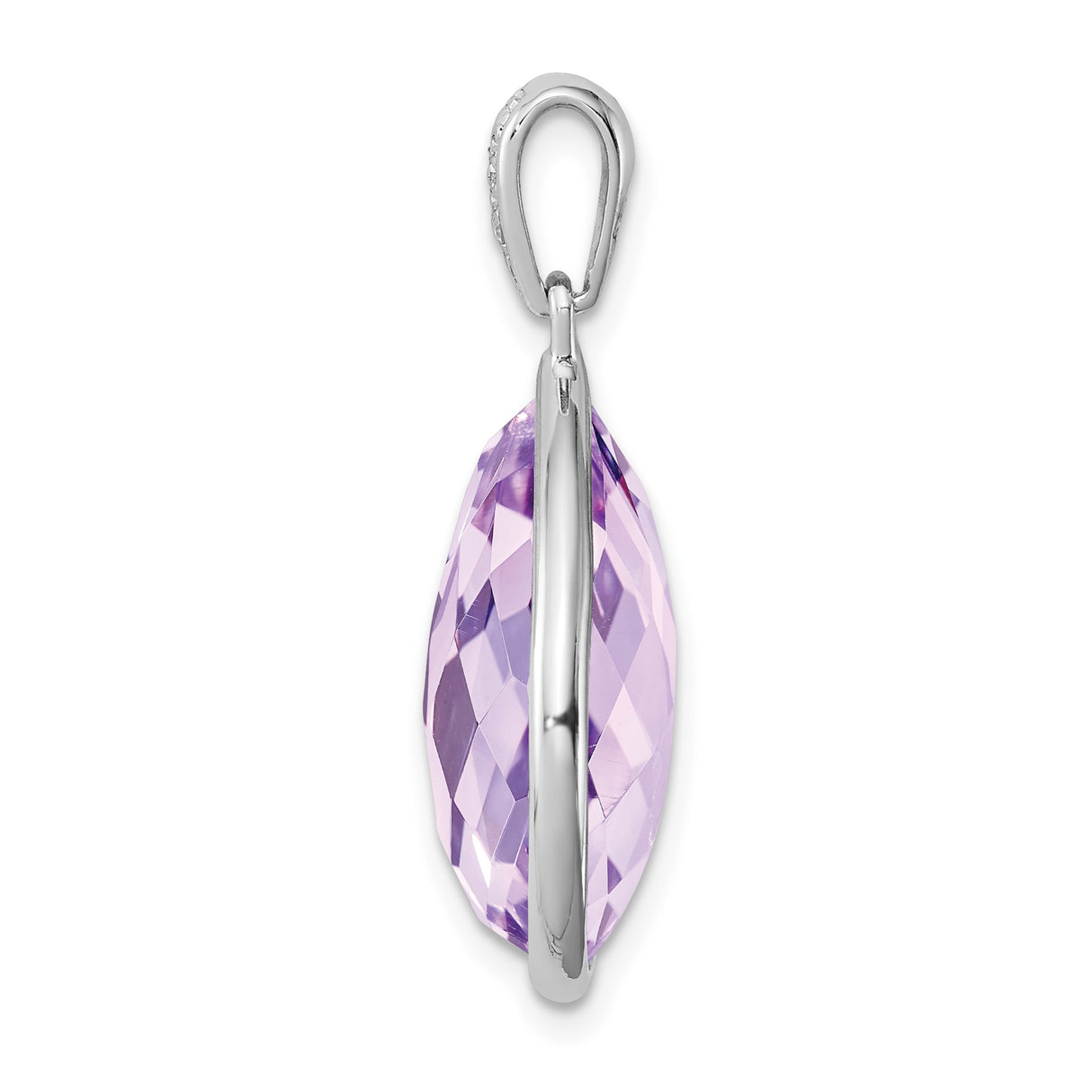 Sterling Silver Teardrop Pendant with Light Purple Faceted Amethyst and Diamond Accent