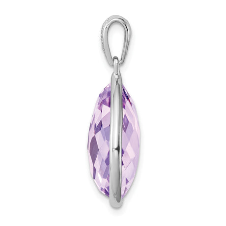 Sterling Silver Teardrop Pendant with Light Purple Faceted Amethyst and Diamond Accent