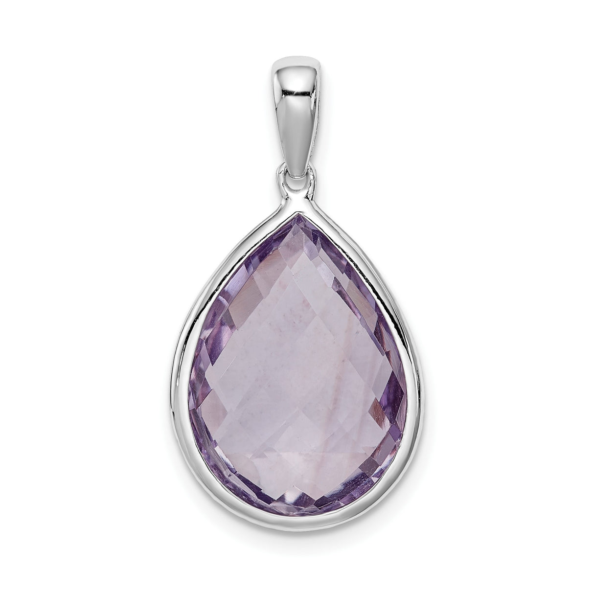 Sterling Silver Teardrop Pendant with Light Purple Faceted Amethyst and Diamond Accent