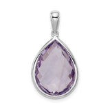 Sterling Silver Teardrop Pendant with Light Purple Faceted Amethyst and Diamond Accent