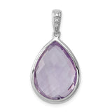 Sterling Silver Teardrop Pendant with Light Purple Faceted Amethyst and Diamond Accent