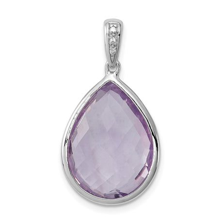 Sterling Silver Teardrop Pendant with Light Purple Faceted Amethyst and Diamond Accent