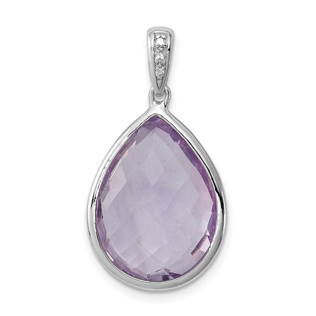 Sterling Silver Teardrop Pendant with Light Purple Faceted Amethyst and Diamond Accent