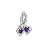 Sterling Silver Double Heart Pendant with Amethyst Gemstone, Romantic Jewelry for Women
