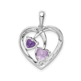Sterling Silver Heart Pendant with Rose de France, Amethyst, and Diamond Accents