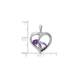 Sterling Silver Heart Pendant with Purple Quartz and Amethyst Accents