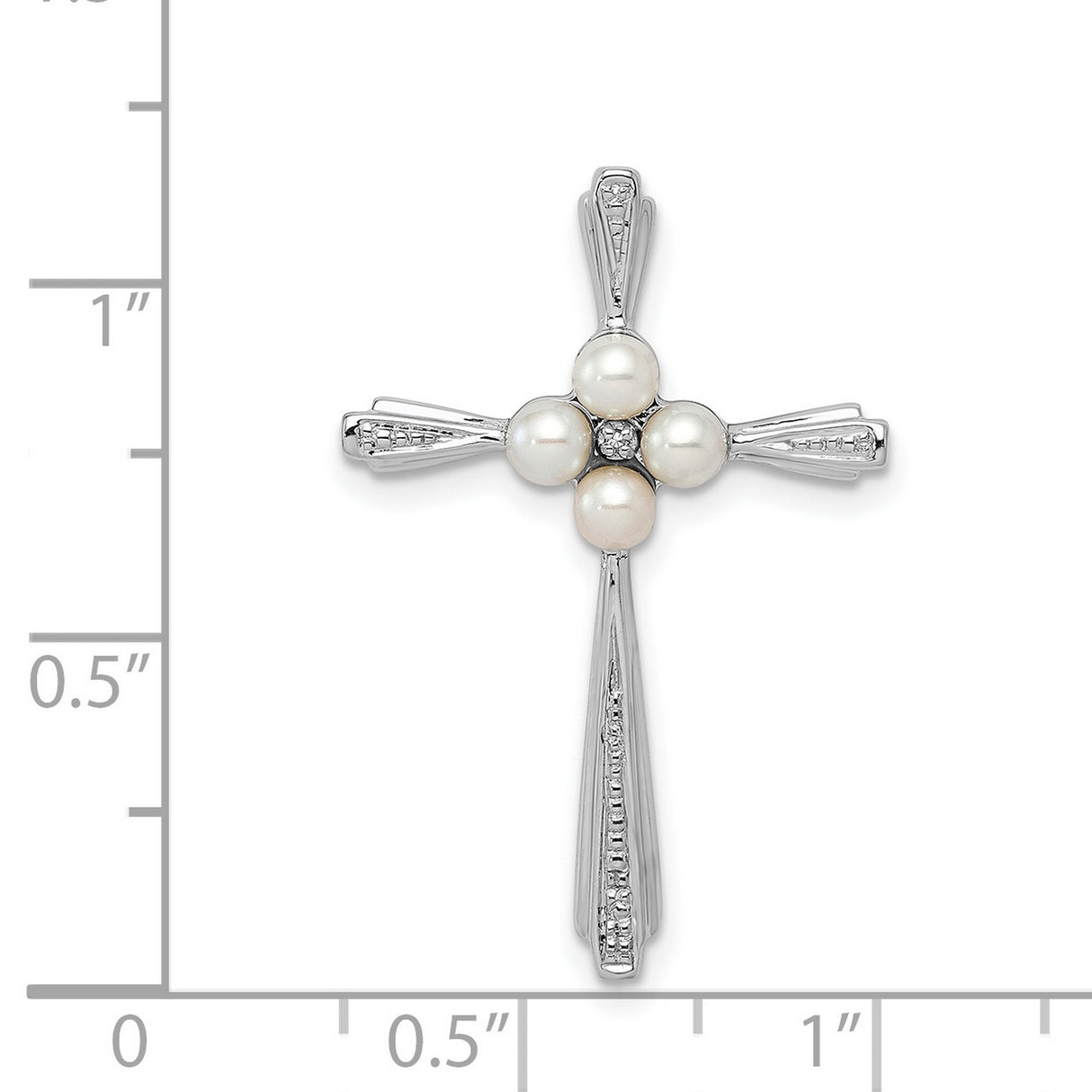 Pearl and Diamond Cross Fancy 30x20mm Charm Pendant in Real 925 Sterling Silver