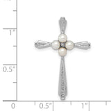 Pearl and Diamond Cross Fancy 30x20mm Charm Pendant in Real 925 Sterling Silver