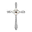 Sterling Silver Cross Pendant with White Pearl and Diamond, Modern Religious Style