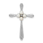 Pearl & Diamond Cross Fancy 30x20mm Charm Pendant in Real 925 Sterling Silver