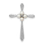 Pearl and Diamond Cross Fancy 30x20mm Charm Pendant in Real 925 Sterling Silver