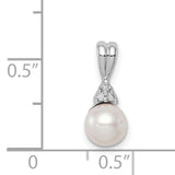 Sterling Silver Pendant with White Cultured Pearl and Diamond Accents, Minimalist Bridal Design