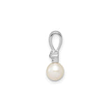 Sterling Silver Pendant with White Cultured Pearl and Diamond Accent, Bridal or Anniversary Jewelry