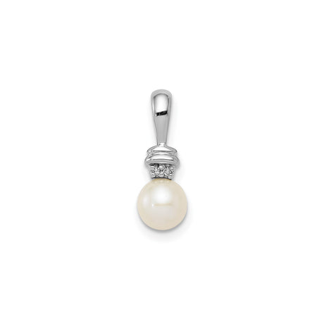 Sterling Silver Pendant with White Cultured Pearl and Diamond Accent, Bridal or Anniversary Jewelry
