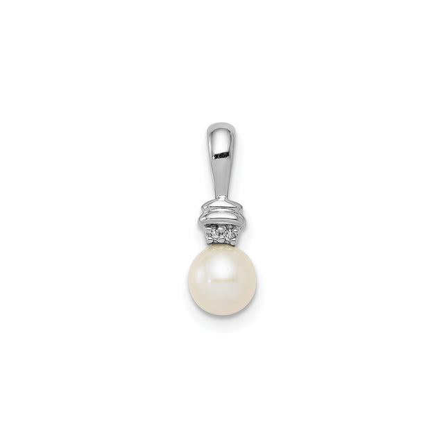 Sterling Silver Pendant with White Cultured Pearl and Diamond Accent, Bridal or Anniversary Jewelry