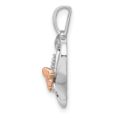 Butterfly Diamond Heart Charm Pendant in Real 925 Sterling Silver